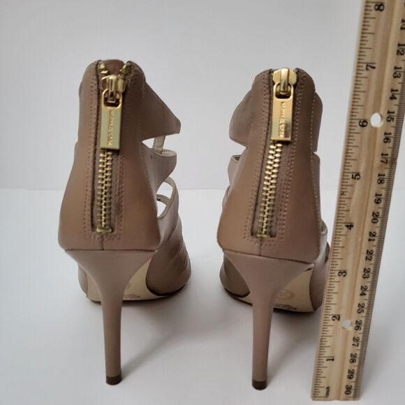 MICHAEL KORS Mavis Open Toe Sandals Womens 6 Dark Khaki Tan Stiletto Caged MK - Picture 4 of 9